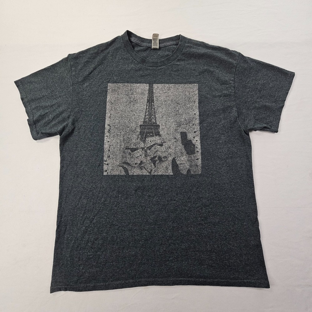 Eiffel‎ Tower Gray Short Sleeve Cotton Blend T-Shirt Men's L